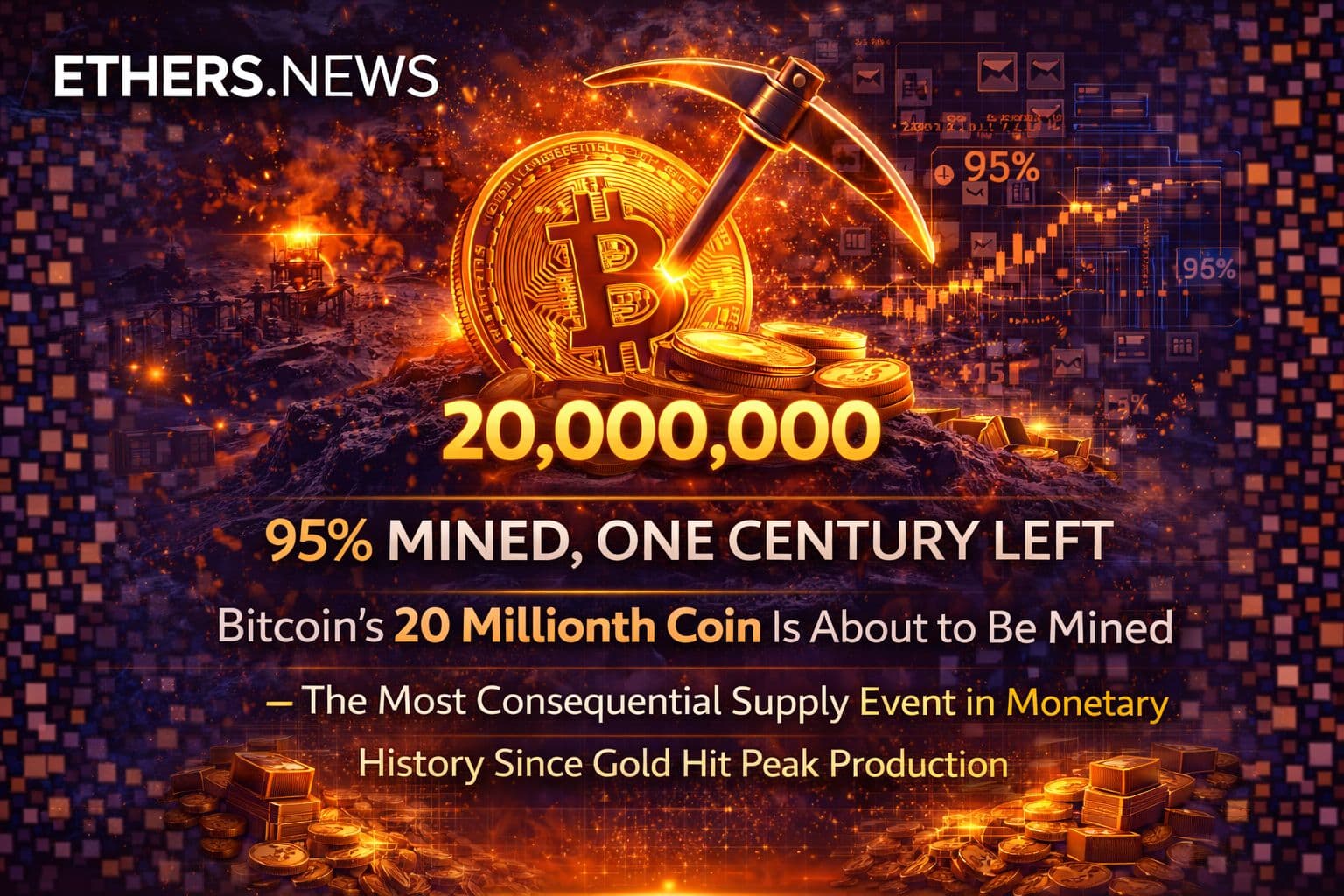 95% Mined, One Century Left: Bitcoin's 20 Millionth Coin Is About to Be Mined — The Most Consequential Supply Event in Monetary History Since Gold Hit Peak Production