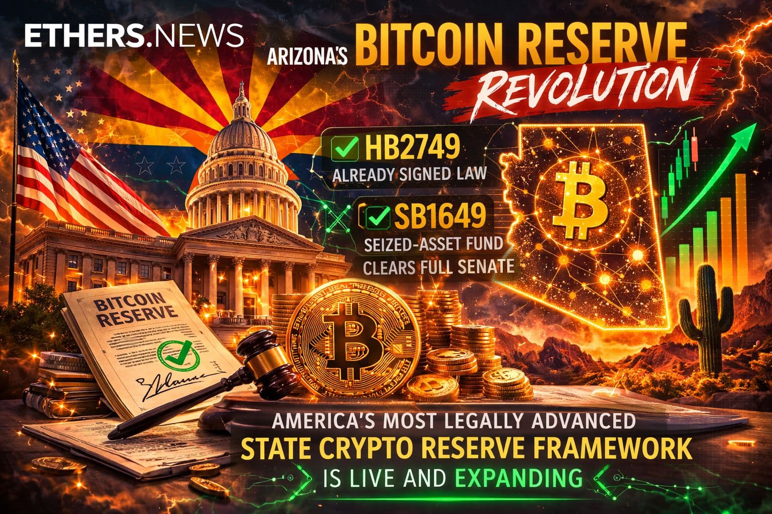 Arizona's Bitcoin Reserve Revolution: HB2749 Already Signed Law, SB1649 Seized-Asset Fund Clears Full Senate — America's Most Legally Advanced State Crypto Reserve Framework Is Live and Expanding