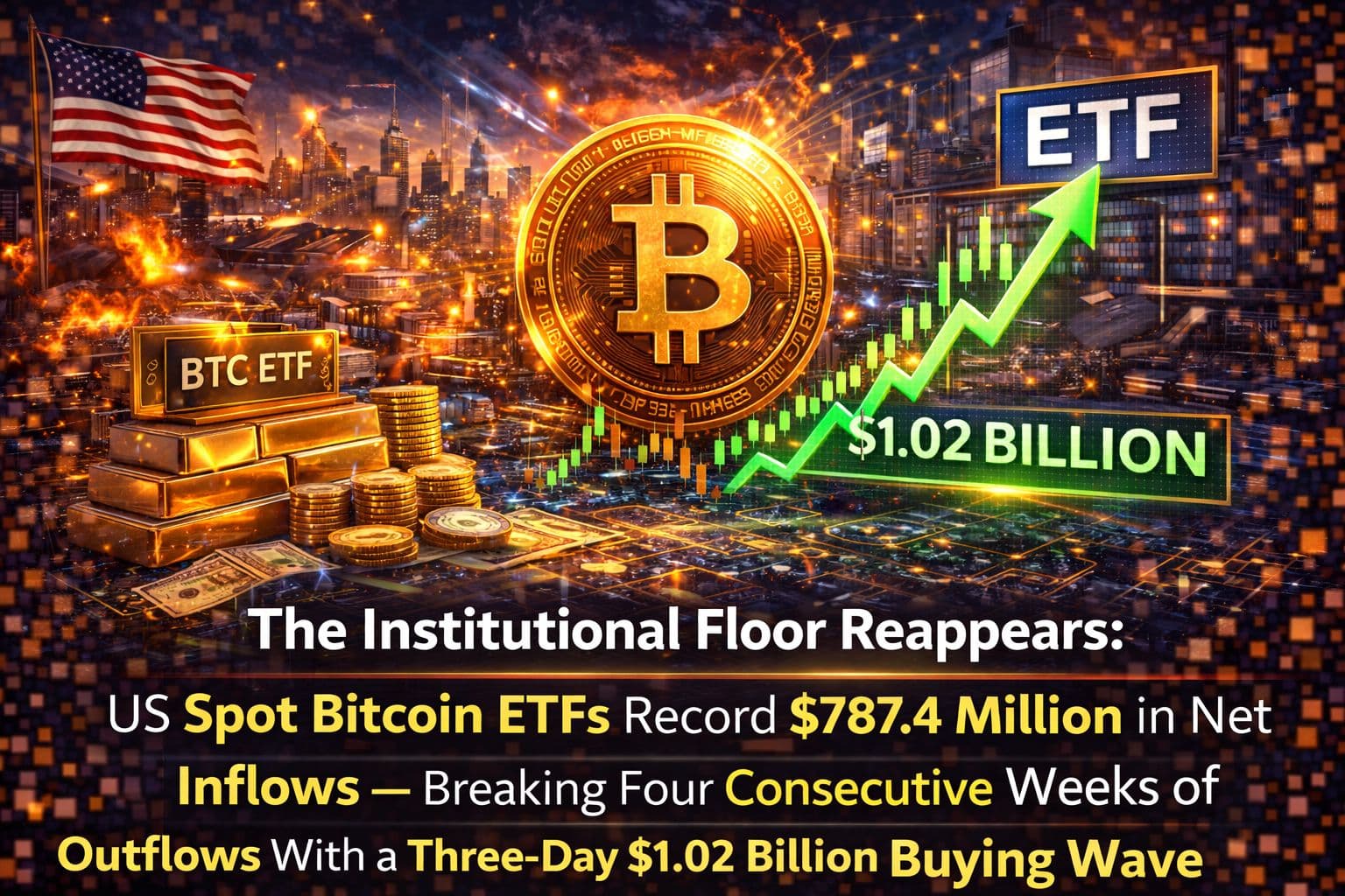 The Institutional Floor Reappears: US Spot Bitcoin ETFs Record $787.4 Million in Net Inflows — Breaking Four Consecutive Weeks of Outflows With a Three-Day $1.02 Billion Buying Wave