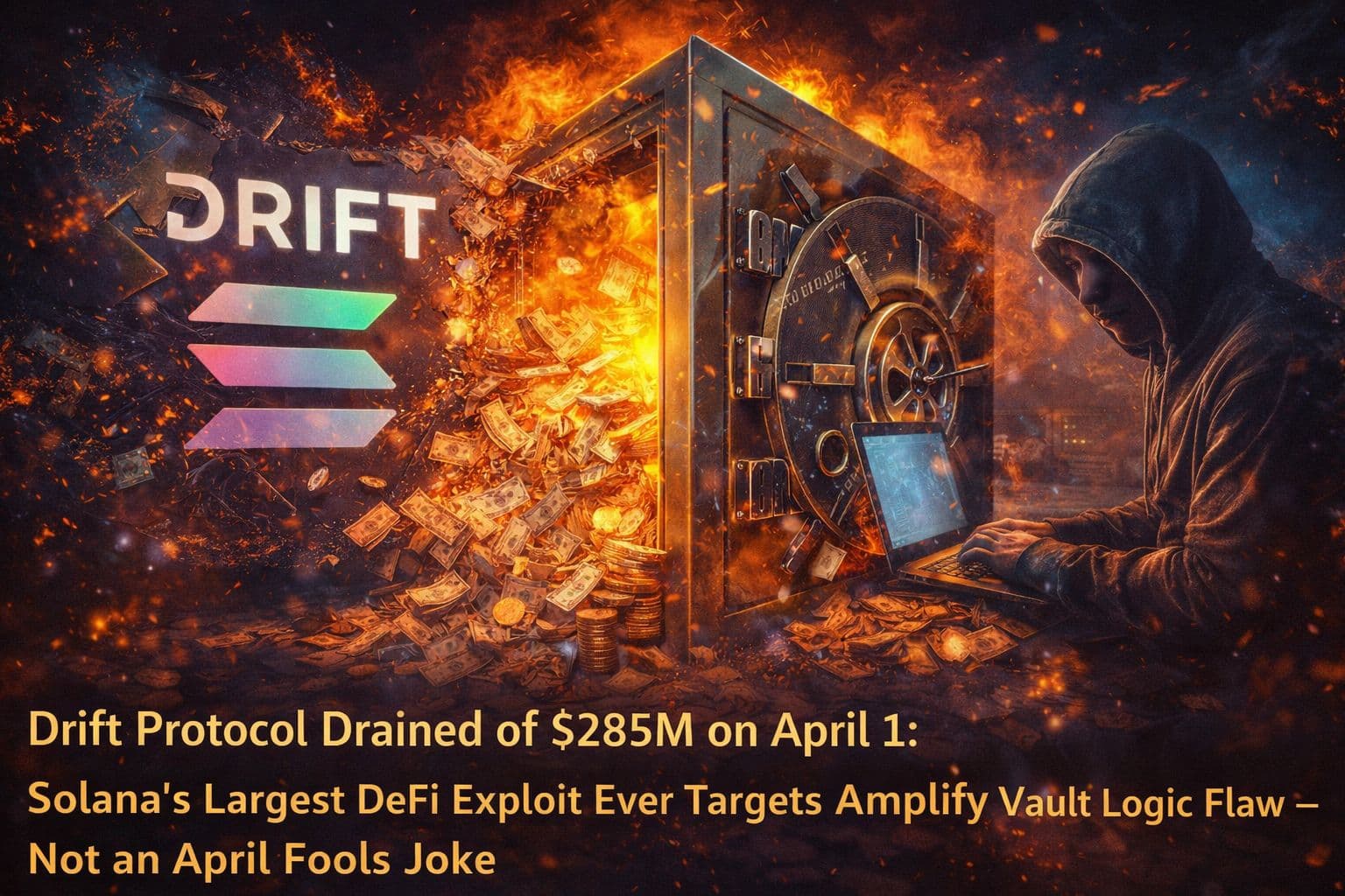Drift Protocol Suffers $285 Million Exploit on April 1 in the Largest DeFi Hack in Solana History — Amplify Vault's Recursive Leverage Flaw Drained in Under One Hour, TVL Drops 50%, and $42 Million in ETH Is Already on Ethereum as Solana's Leading Perpetuals DEX Faces an Existential Recovery Test