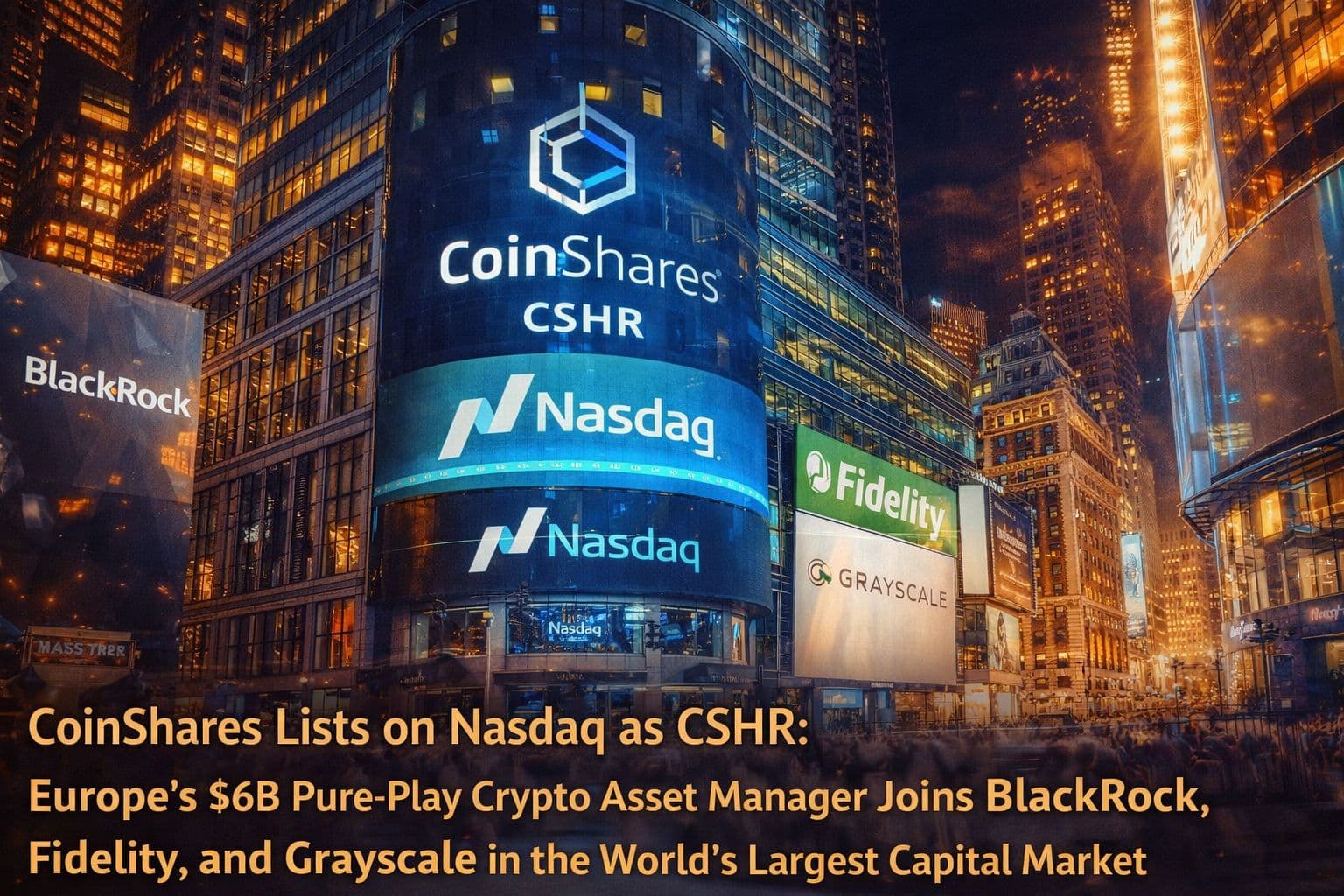 CoinShares PLC Begins Trading on Nasdaq Under CSHR — Europe's $6 Billion Pure-Play Crypto Asset Manager Completes Its $1.2 Billion SPAC Combination With Vine Hill Capital, Joins BlackRock, Fidelity, and Grayscale as a US Public Market Digital Asset Manager