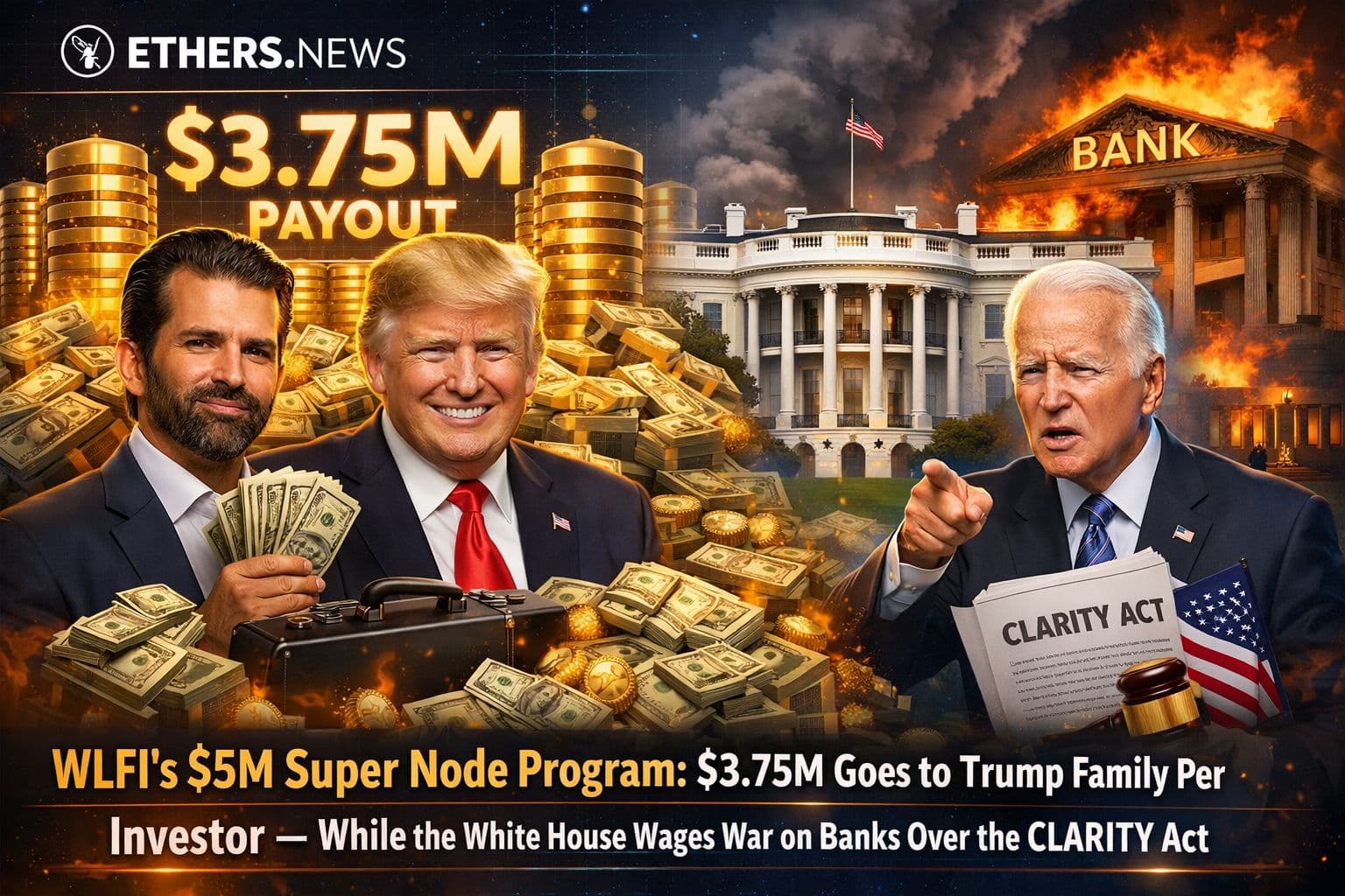 WLFI's $5M Super Node Program Sends $3.75M Per Investment to the Trump Family — As the White House Simultaneously Wages Open War on Banks Over the CLARITY Act's Stablecoin Yield Provisions